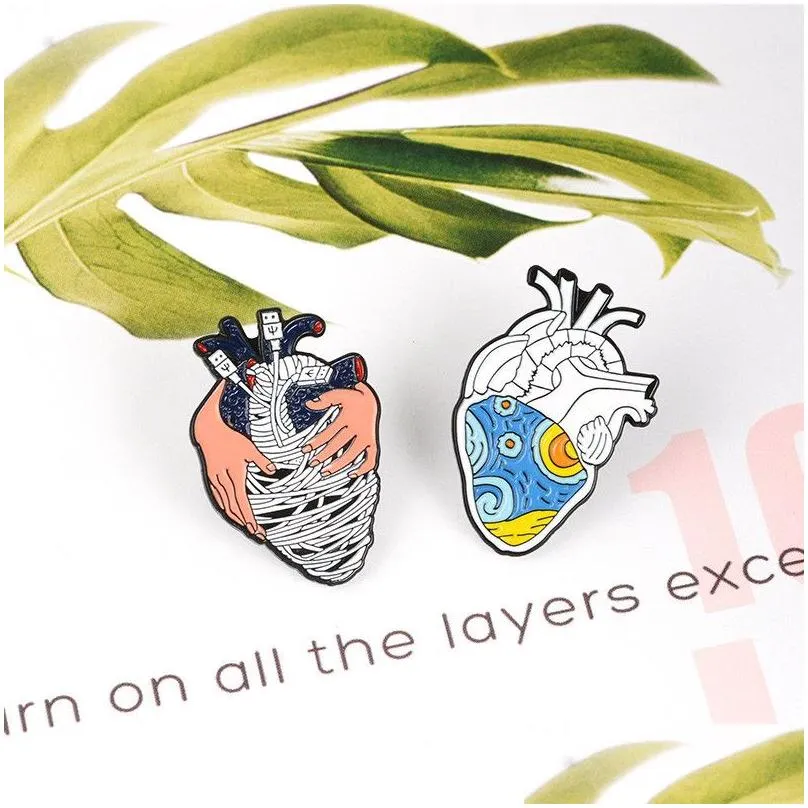 enamel heart brooch pins brooches lapel pin human organ fashion jewelry gift 370207