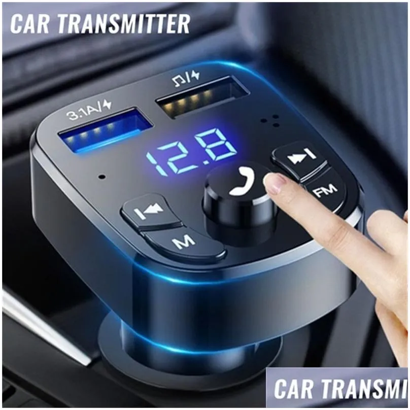car hands-free bluetooth compatible with 5.0 fm transmitter car player kit card car  fast  with qc3.0 two usb jacks fast