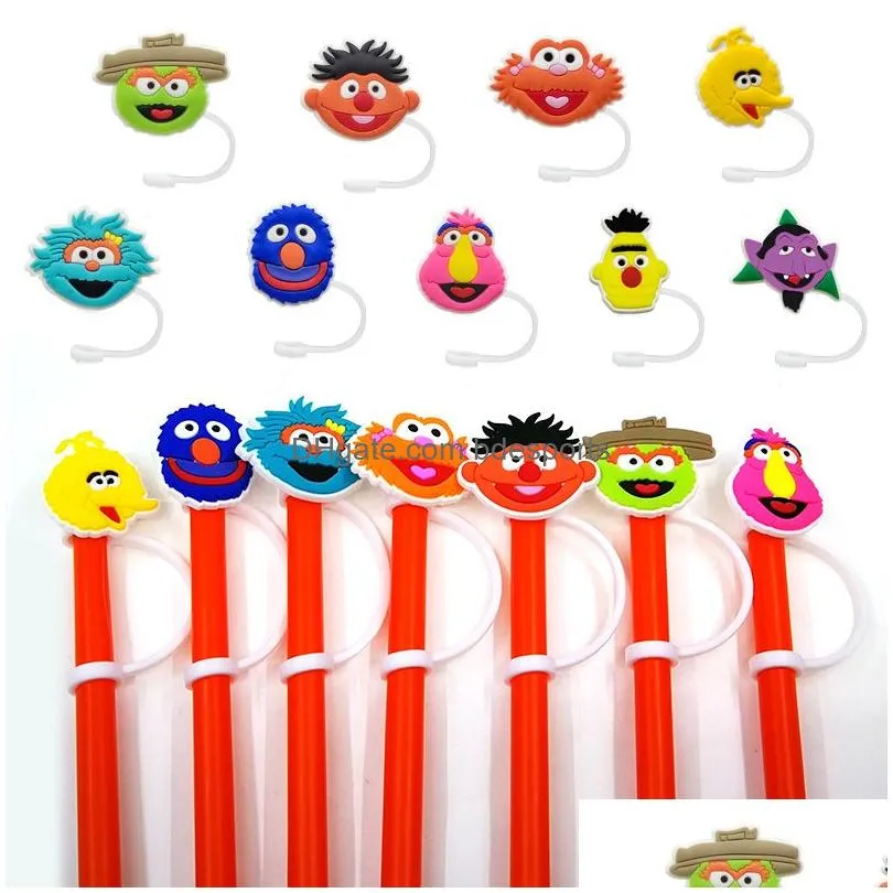 Custom Hot Cartoon silicone straw toppers accessories cover charms Reusable Splash Proof drinking dust plug decorative 8mm straw