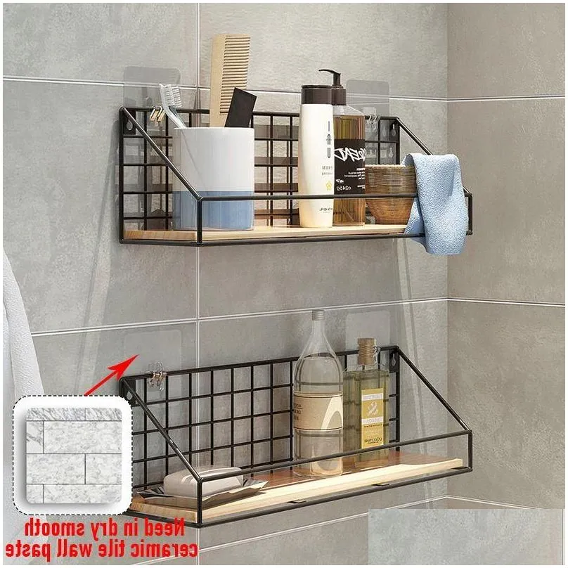 Other Home & Garden Storage Holders Racks Wooden Iron Wall Shelf Organizer Holder Kitchen Supplies Shef Rack Hanging Cabinet For Drop Ot2Zo