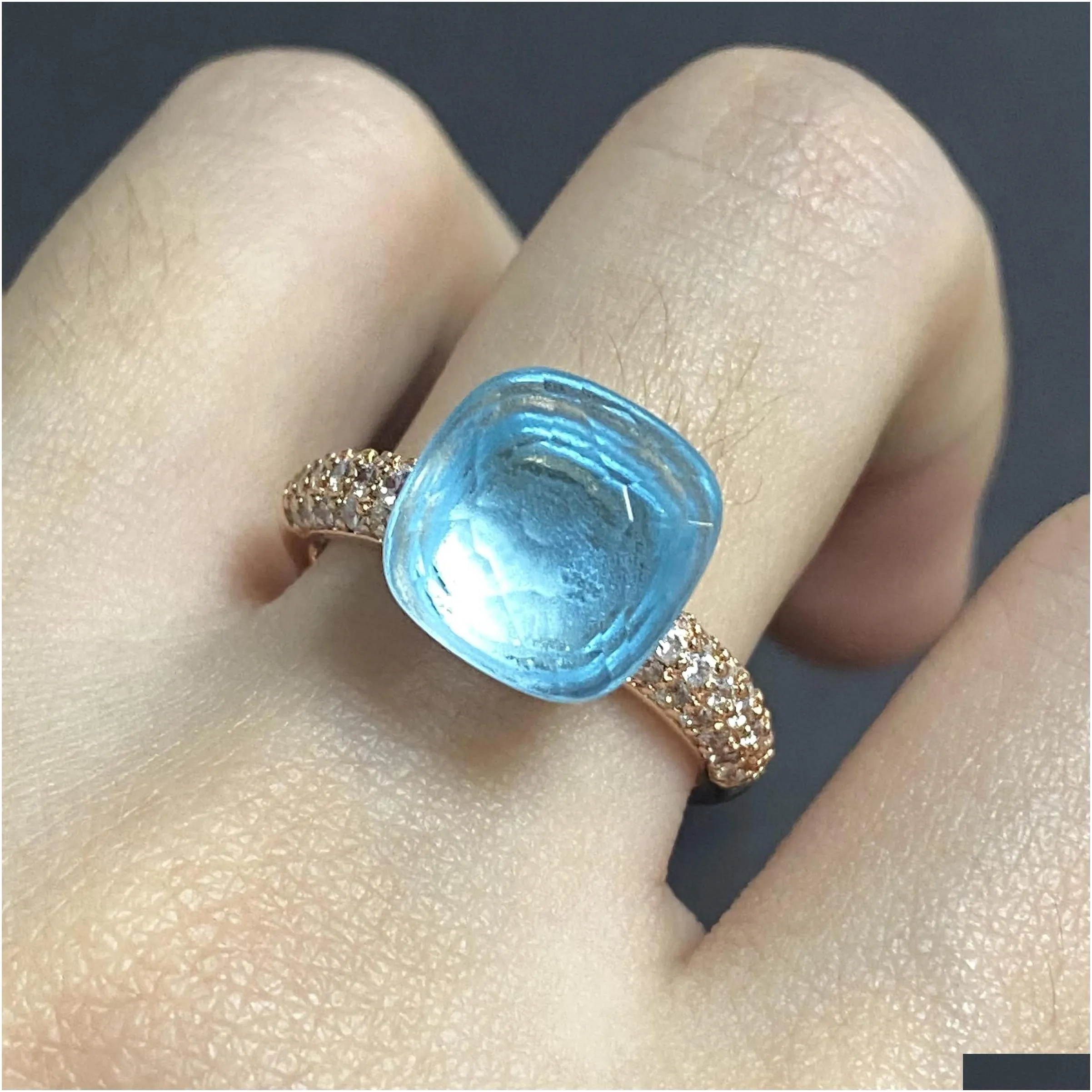 Wedding Rings Rings 11.6X7Mm Big Stone Natural Crystal Candy Ring With Transparent Zircon For Women Jewelry Gift Birthday Drop Delive Ote4A