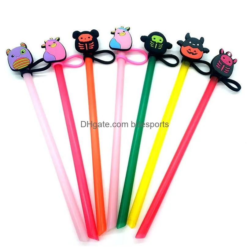 hot plush toy straw topper silicone mold cover fashion charms Reusable Splash Proof drinking dust plug decorative 8mm straw party