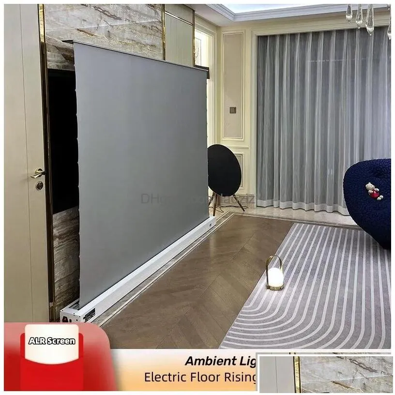 Projection Screens 84 Inch Electric Alr/Clr Rollable Floor Rising Projector Sn Long Throw Ambient Light Rejecting 3D/4K For Home The