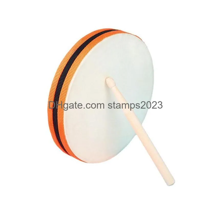 wholesale 20*20cm wood hand drum dual head with drum stick percussion musical educational toy instrument for ktv party kids toddler