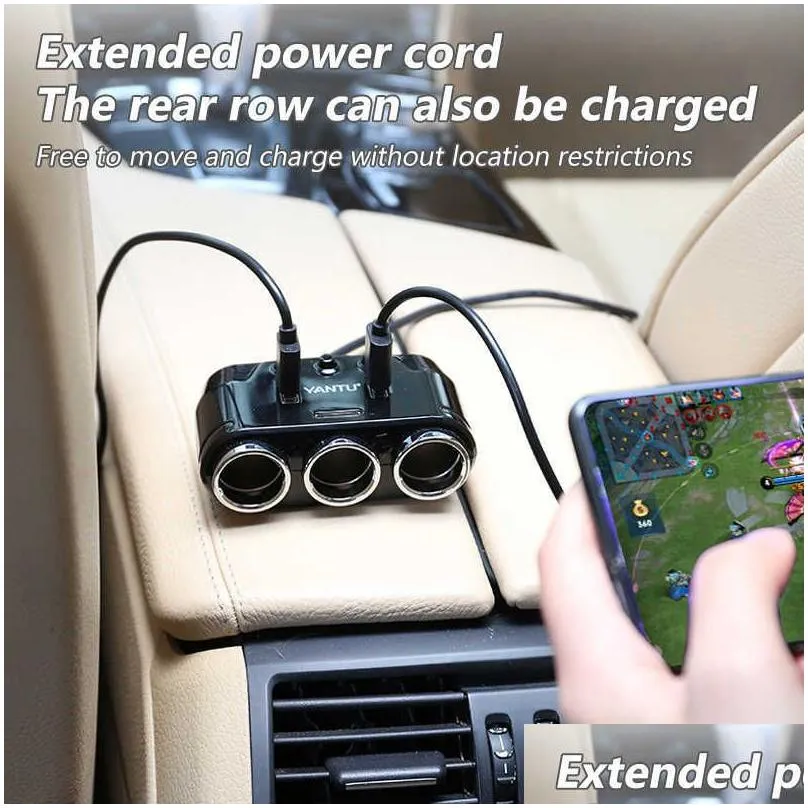 12v-24v car cigarette lighter socket splitter plug led usb  plug adapter port 3 way auto for mobile phone dvr accessories