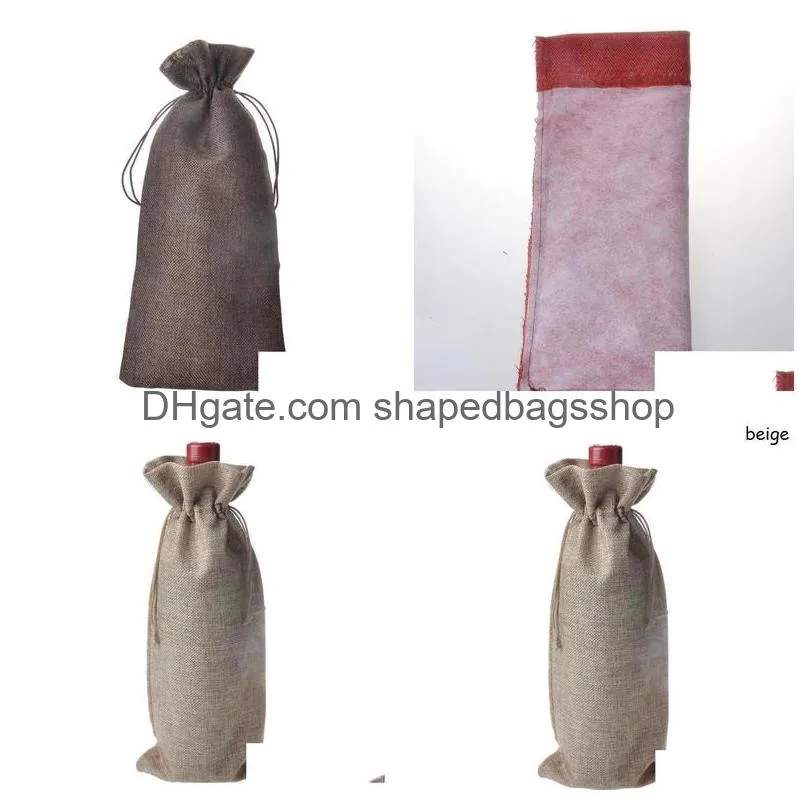 jute wine bags champagne wine bottle covers gift pouch burlap packaging bag wedding party decoration#202173