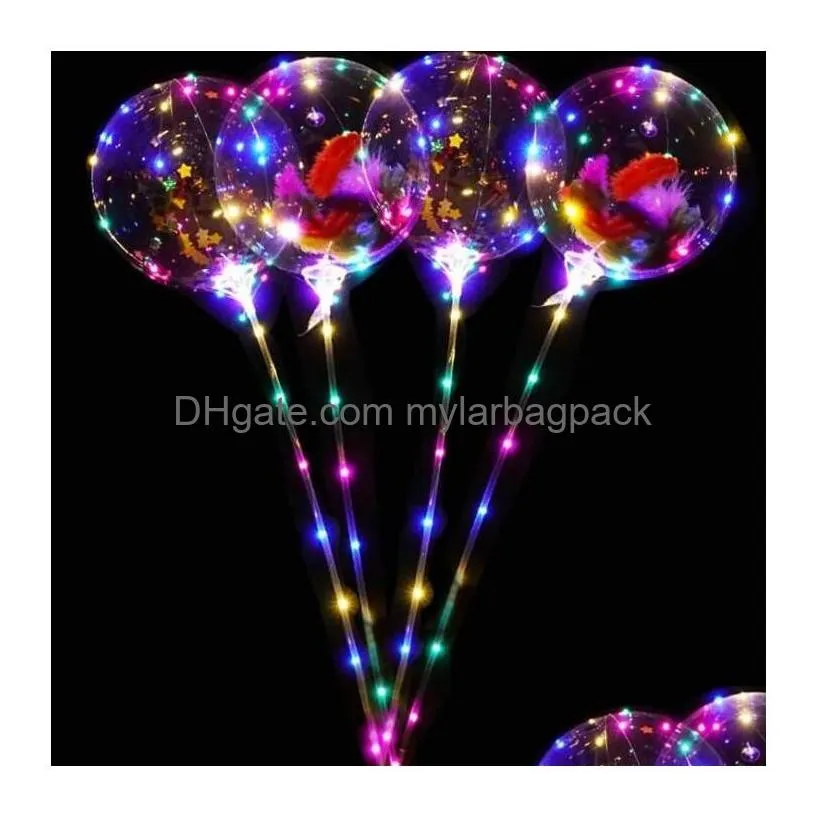 24 inches helium transparent led balloon flashing bobo balloon with stickers cartoon balloon feathers glitters for festival