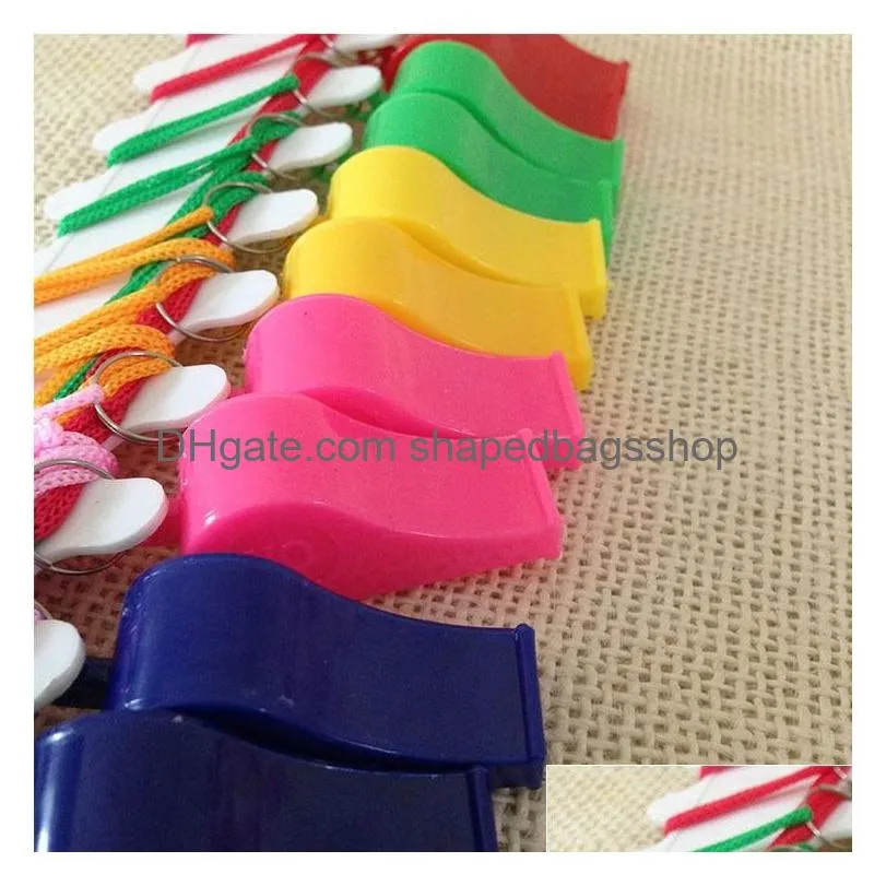 2880pcs/lot promotion colorful plastic sport whistle with lanyard 6 colors mixed dhl fedex free shipping