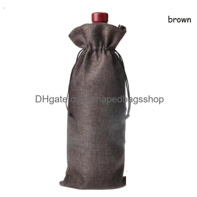 jute wine bags champagne wine bottle covers gift pouch burlap packaging bag wedding party decoration#202173