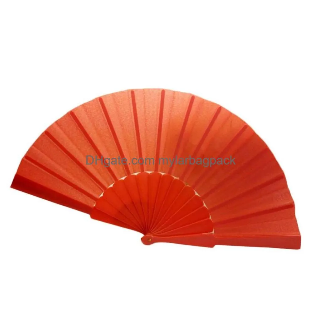 wholesale 100pcs plain dyed blank folding hand fan fabric plastic spanish hand fan dance fan #364