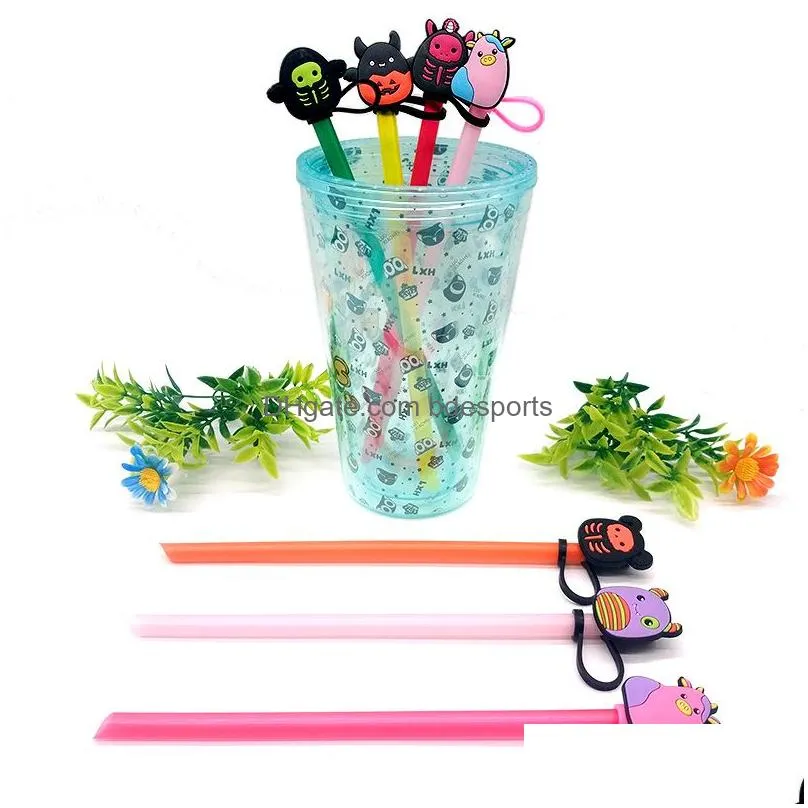 plush toy 1 straw topper silicone mold cover fashion charms Reusable Splash Proof drinking dust plug decorative 8mm straw party