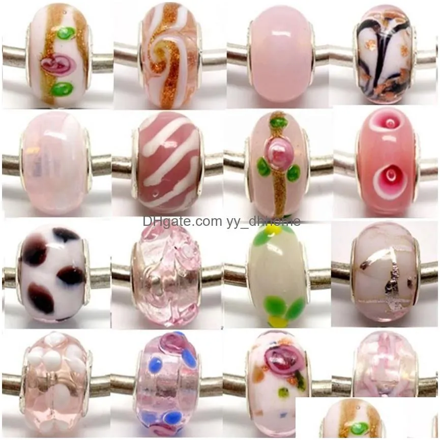 100pcs mixed pink murano lampwork glass beads for jewelry making loose charm diy beads for european bracelet whole in bulk low259m