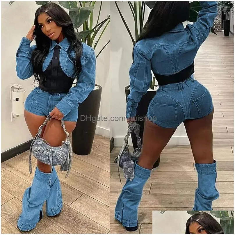 womens tracksuits sexy denim jean 2 piece matching pant set outfits 2023 summer women clothes y2k biker shorts suits sets cropped