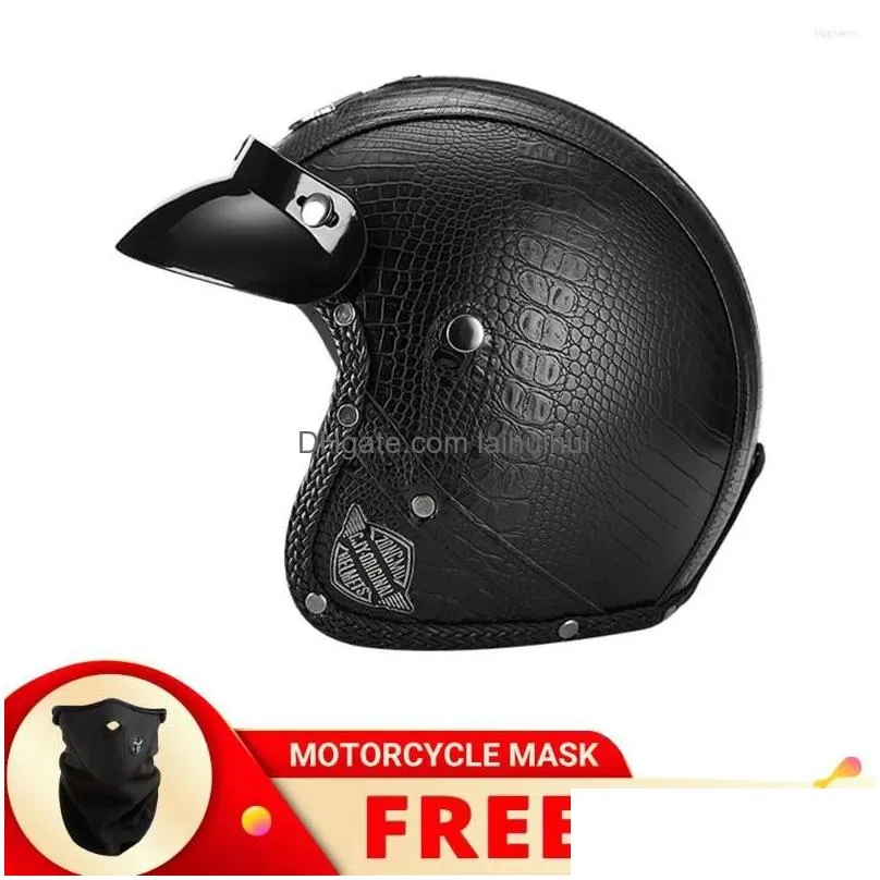 motorcycle helmets german pu leather jyt high quality open face helmet vintage retro motocross racing casque moto casco dot approved