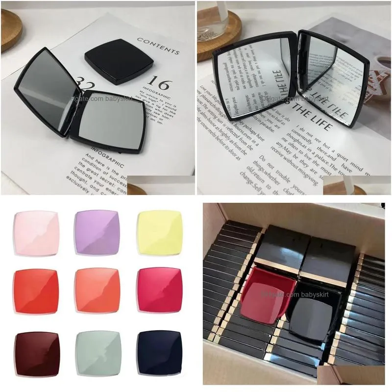 Hot Pink White Black Red Yellow Purple Green Compact Mirrors Brand Mirror Double Facettes 7 Color Print Logo 1:1 Quality DUO Makeup Mirror With dust bag Makeup Tools