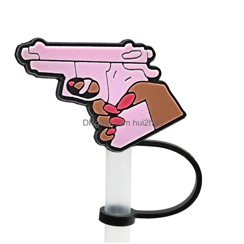 gun straw cover topper silicone accessories cover charms reusable splash proof drinking dust plug decorative diy your own 8mm straw