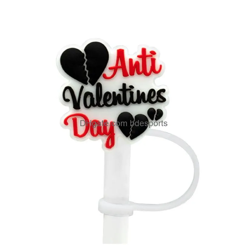 valentine`s day straw cover topper silicone accessories cover charms reusable splash proof drinking dust plug decorative DIY your own 8mm