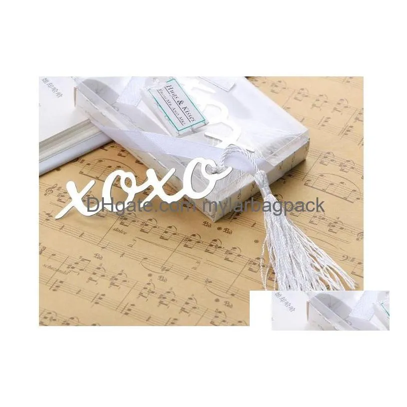 silver stainless steel bookmark `xoxo` bookmarks with tassels new fashion beautiful wedding gifts wedding favors w8277