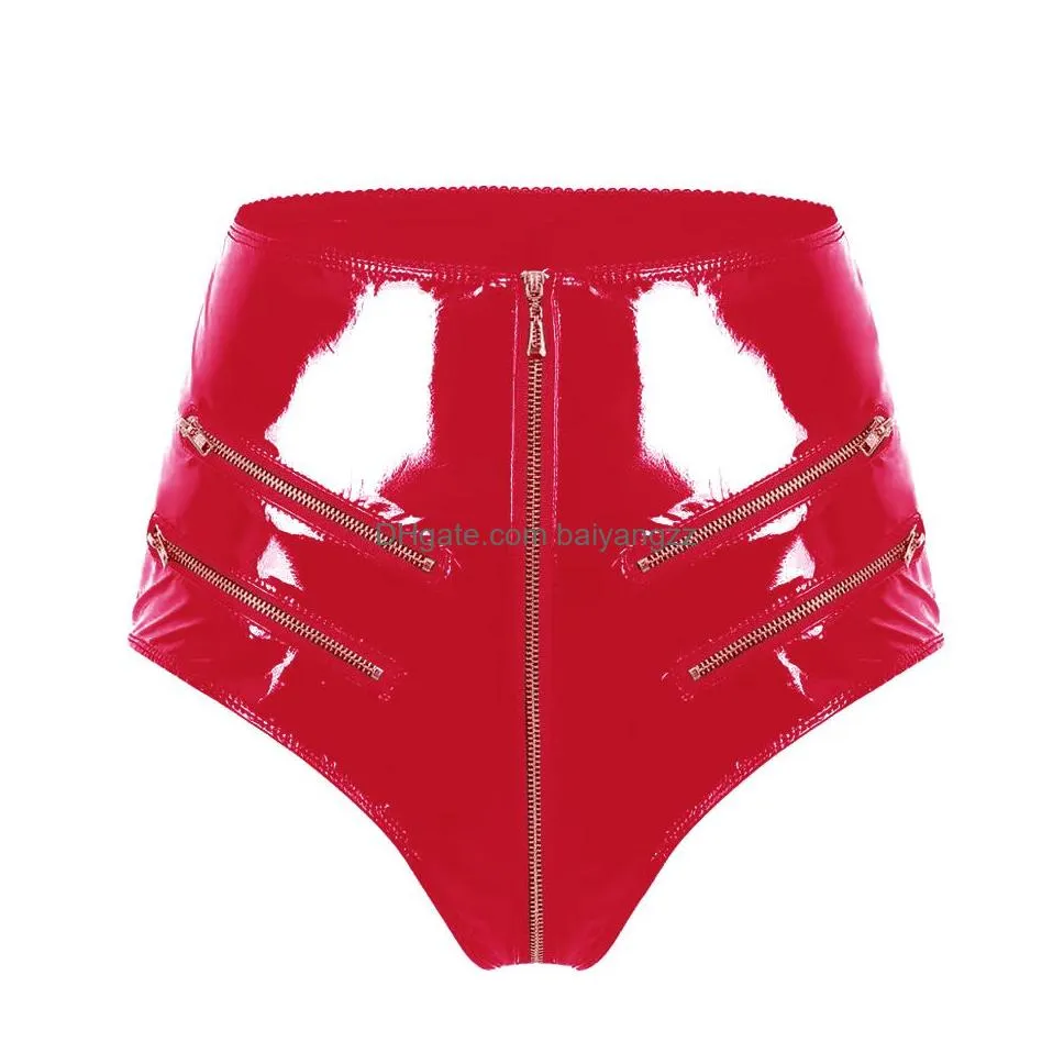 bright pvc patent leather briefs sexy womens high waist shorts shaping sexy panties