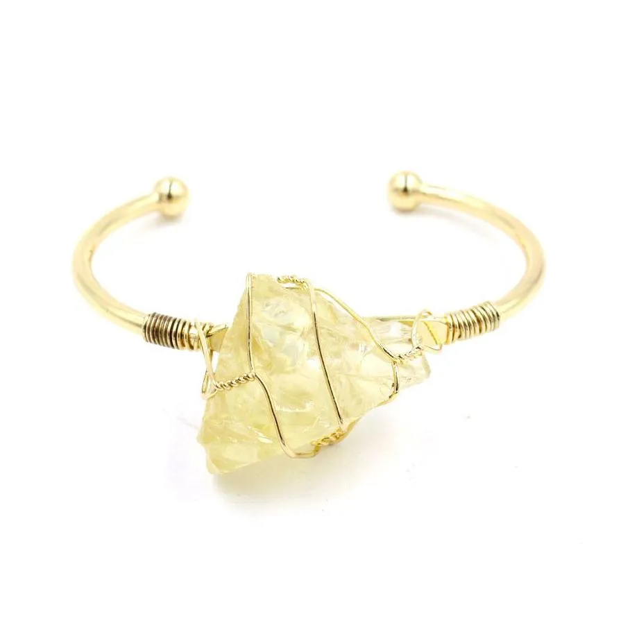 jln gemstone wire wrapped bangle irregular raw mineral crystal stone gold plated cuff open bangle for women girl gift