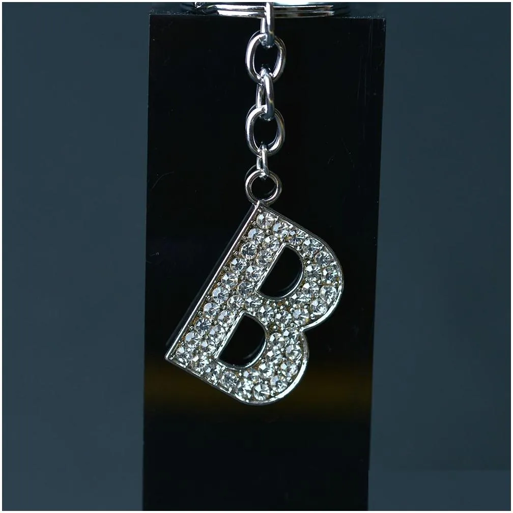 26 a z crystal english letters initial keychain key rings holders bag pendant charm fashion jewelry gift