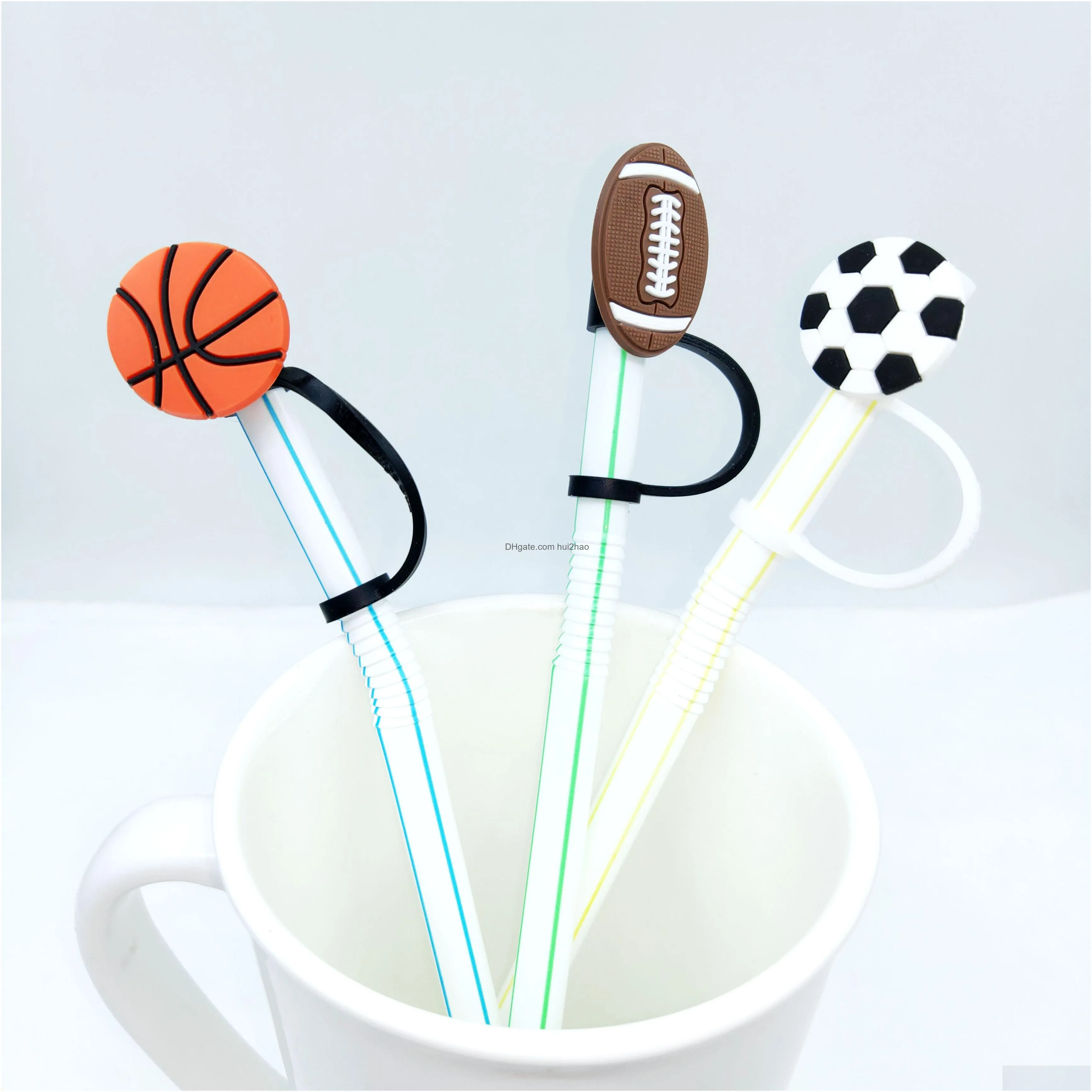 custom sport style silicone straw toppers accessories cover charms reusable splash proof drinking dust plug decorative 8mm straw party