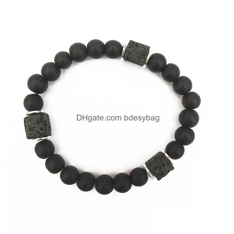 Handmade Natural Lava Stone Glass Beaded Strands Charm Bracelets For Women Men Party Club Fashion Elastic Jewelry