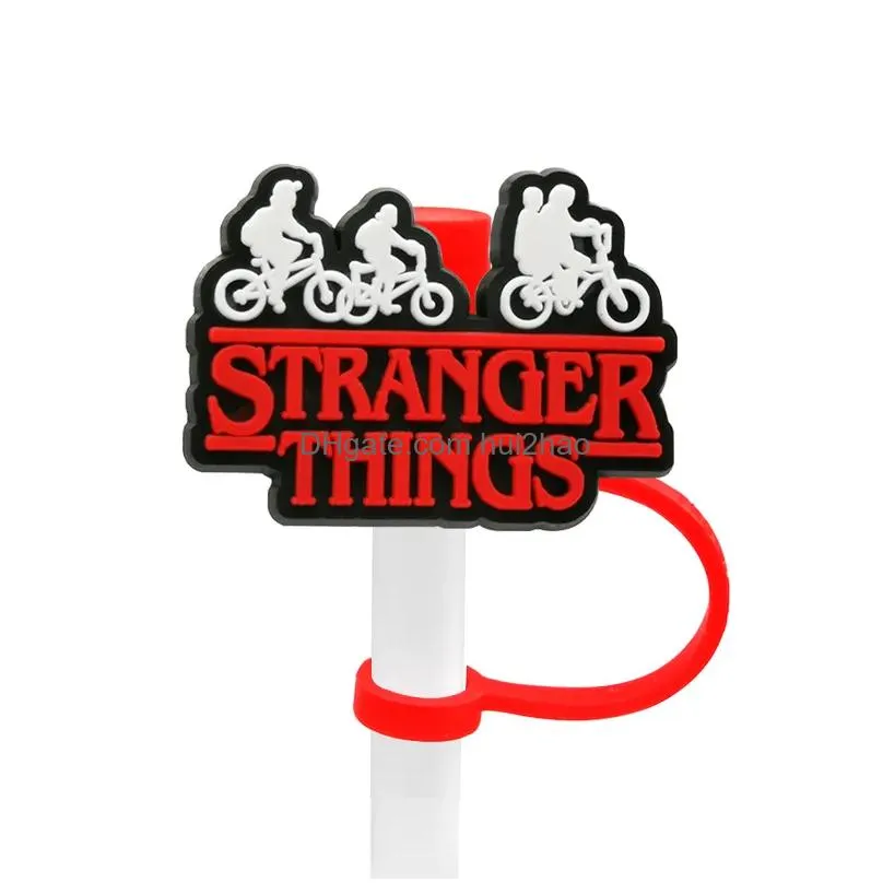  stranger things straw topper silicone mold cover fashion charms reusable splash proof drinking dust plug decorative 8mm straw party