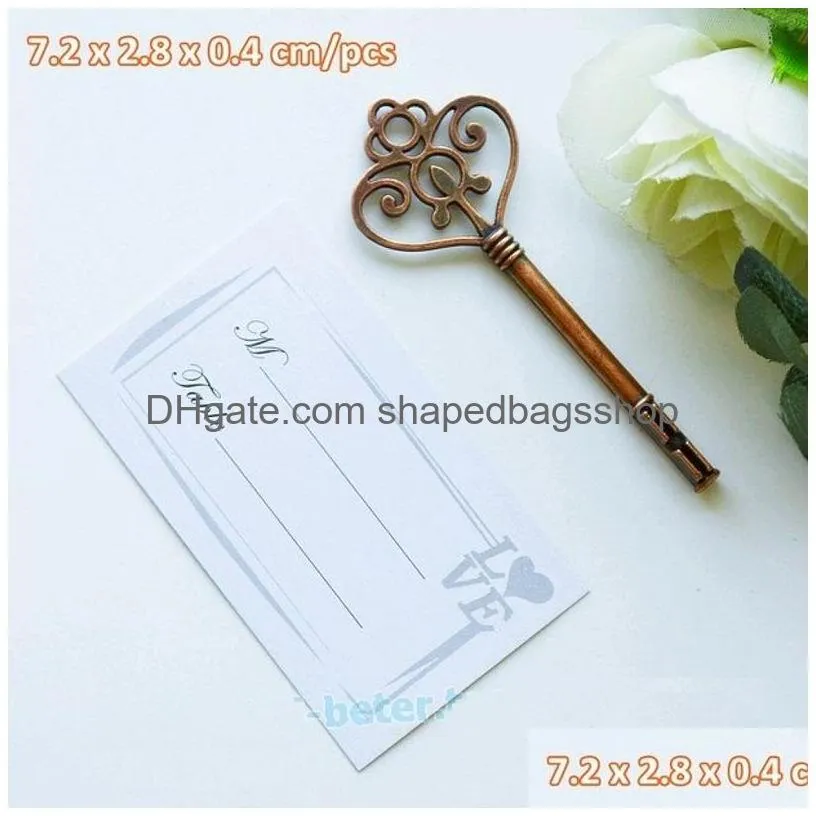 wedding favors antique bronze skeleton key place card holder with matching place card wedding decoration w9961