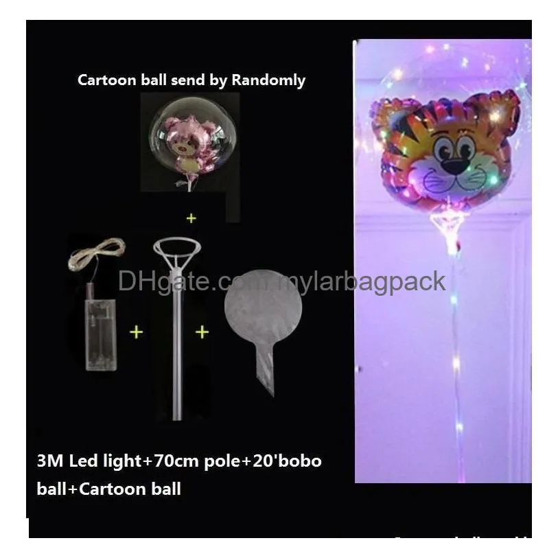 24 inches helium transparent led balloon flashing bobo balloon with stickers cartoon balloon feathers glitters for festival