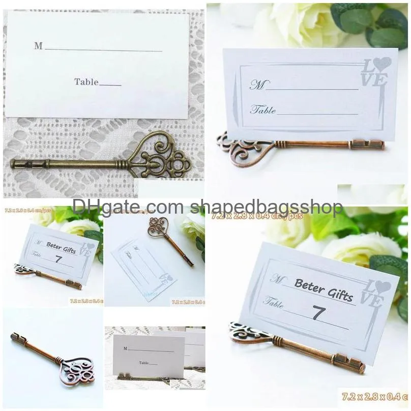 wedding favors antique bronze skeleton key place card holder with matching place card wedding decoration w9961