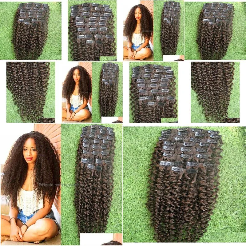 Kinky Curly african american clip in human hair extensions 9pcs 100g afro kinky clip in extensions4158618