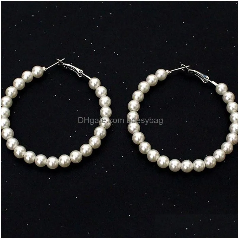 Handmade Pearl Beaded Hoop Gold Silver Color Earring For Women Lady Party Club Wedding Jewelry Accessories