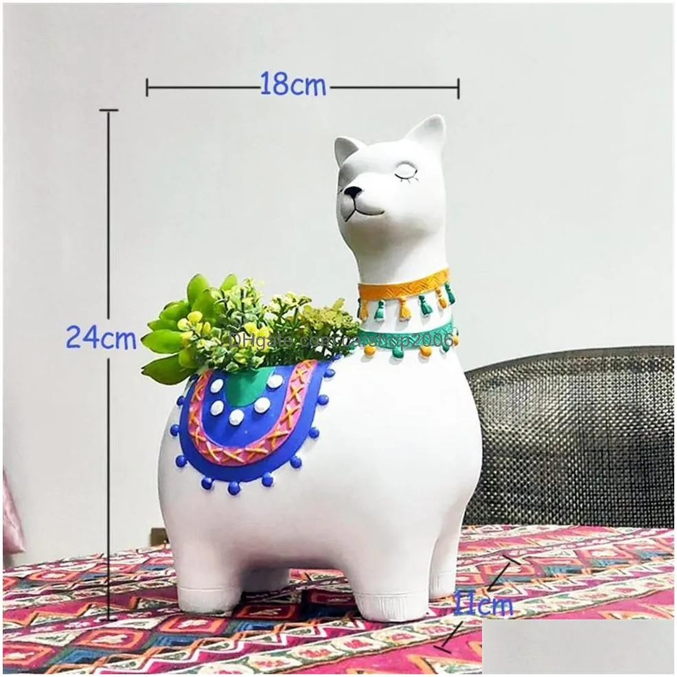 alpaca planter resin llama flower pot for succulents plants hand painted animal pot bonsai home garden desktop decoration y2007232019