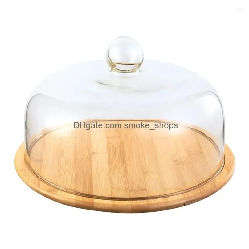 plates plate pastry convenient snack tray with glass cover dustproof cake bamboo wood