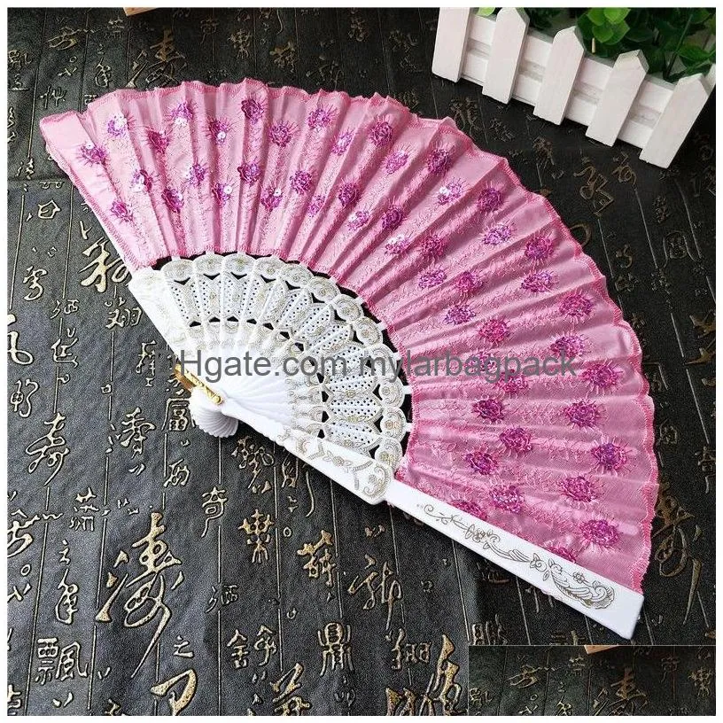 sequins dancing fan creative design peacock folding hand fans women stage performance prop multi color w8023