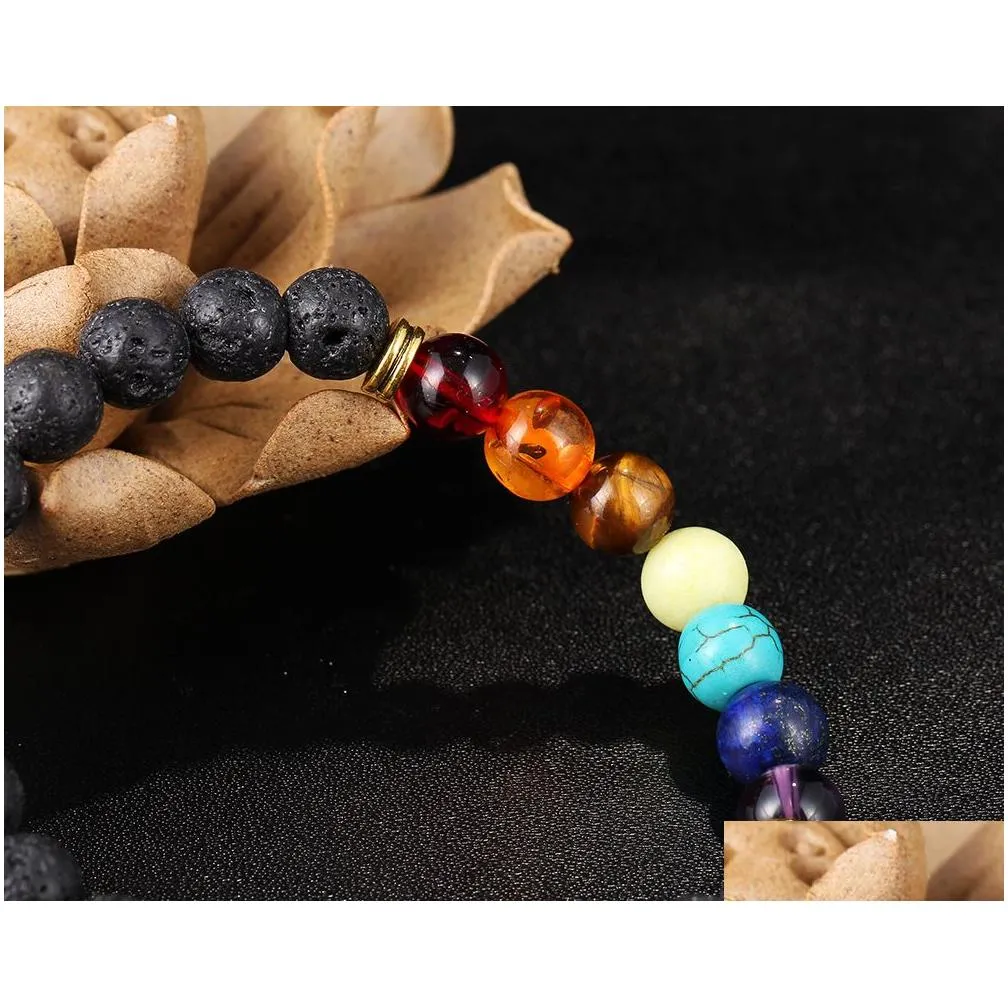 seven chakra bracelet strands natural stone 8mm lava-rock yoga beaded bracelets 100pcs/lot