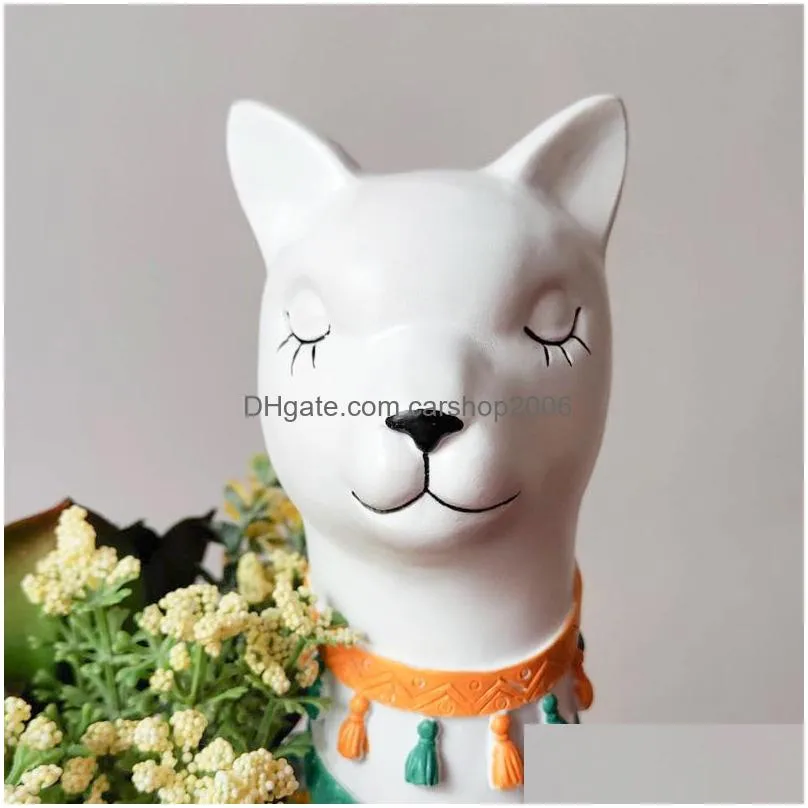 alpaca planter resin llama flower pot for succulents plants hand painted animal pot bonsai home garden desktop decoration y2007232019