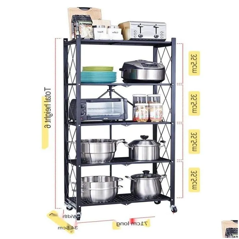 Other Home & Garden Kitchen Installation- Folding Racks Floor-Standing Household Mti-Layer Microwave Oven Storage Tool Rack Drop Deliv Otlph