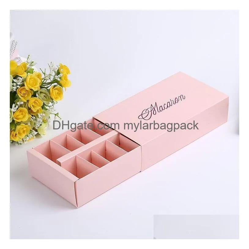 12 cups paper macaron box packaging drawer type biscuit pastry chocolate cake boxes for wedding party gift wen4727