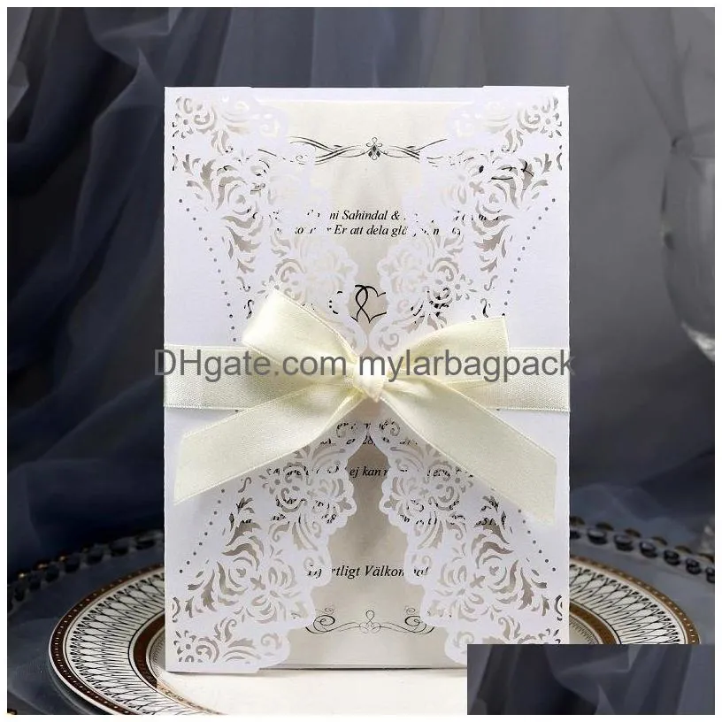 luxury wedding invitation cards with envelopes laser cut lace greeting card wedding decoration party supplies wb1844