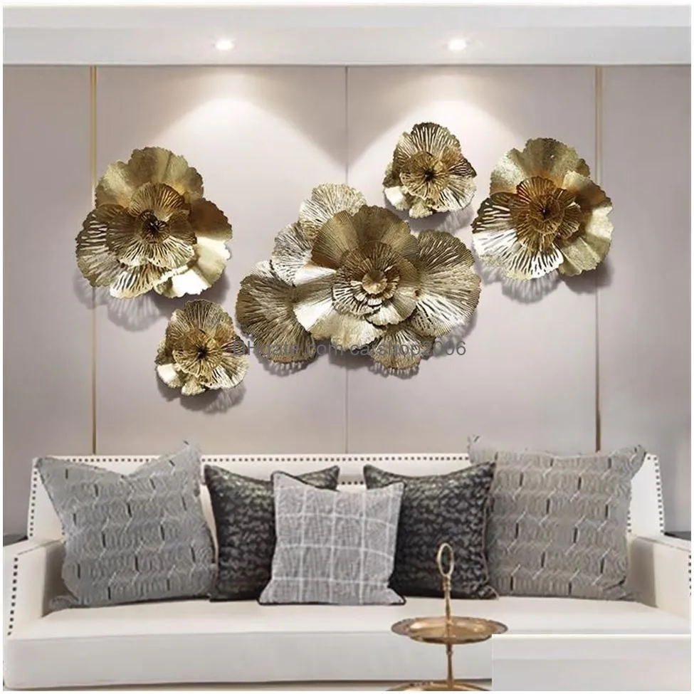 modern wrought iron 3d gold flower wall mural decoration home livingroom wall hanging crafts el porch wall sticker ornaments 21340h