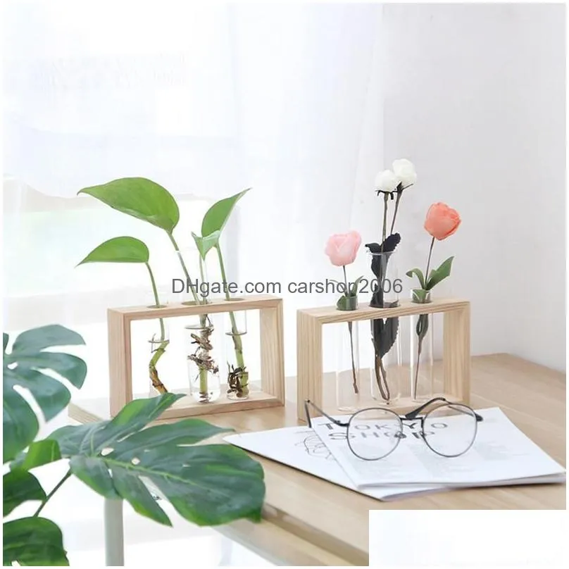 vases home creative test tubes glass planter terrarium flower vase with wooden holder propagation hydroponic plant table ornaments283z