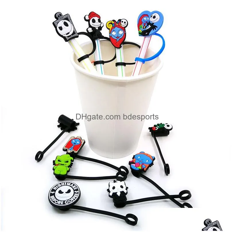 Custom Before Christmas silicone straw toppers accessories cover charms Reusable Splash Proof drinking dust plug decorative 8mm straw party