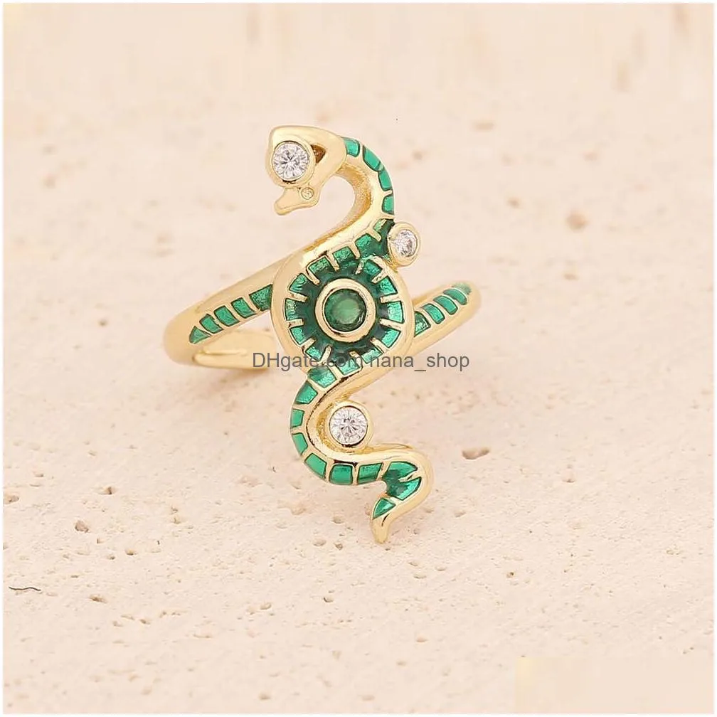 2022 Spring Green Love Snake Flower Set Fashion Zircon Cross Women`s Ring R088