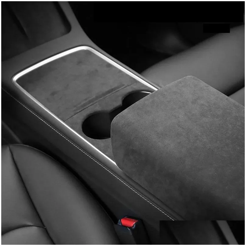 for tesla model 3 y 2022 central control panel cover suede decoration interior accessories center console protective sticker kit black