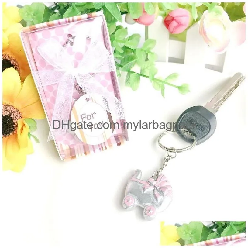 new baby shower favors pink/blue baby carriage design key chains birth christening gift keychain favor w8480
