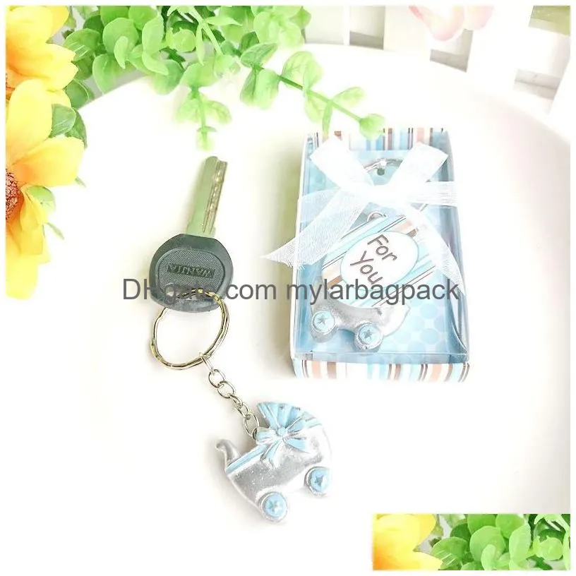 new baby shower favors pink/blue baby carriage design key chains birth christening gift keychain favor w8480