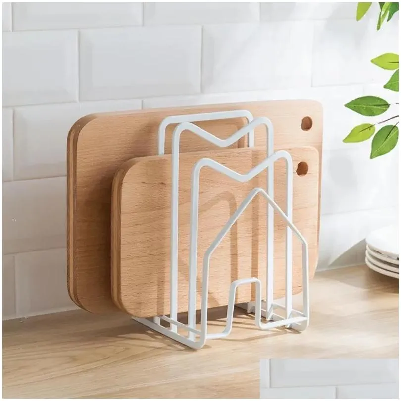 Other Home & Garden Storage Holders Racks Pot Lid Iron Cutting Board Stand Kitchen Organize Hanging Shelf Pan Er Tool 230410 Drop Deli Otkyc