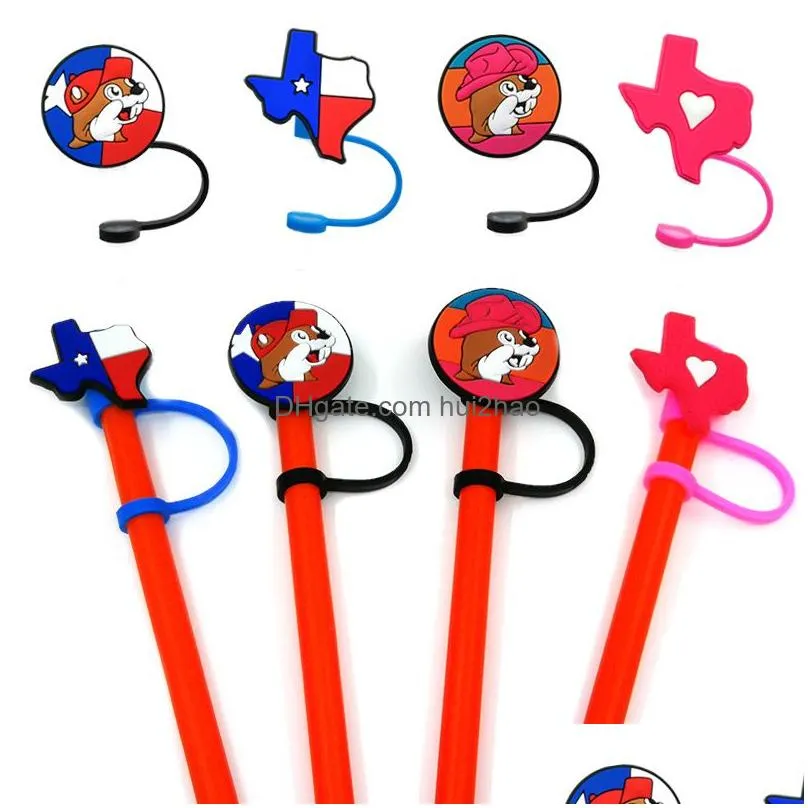 9pcs/set fashion casual silicone tumbler straw toppers cover molds charms decorative 8mm straw reusable proof drinking dust plug texas mexican style bad